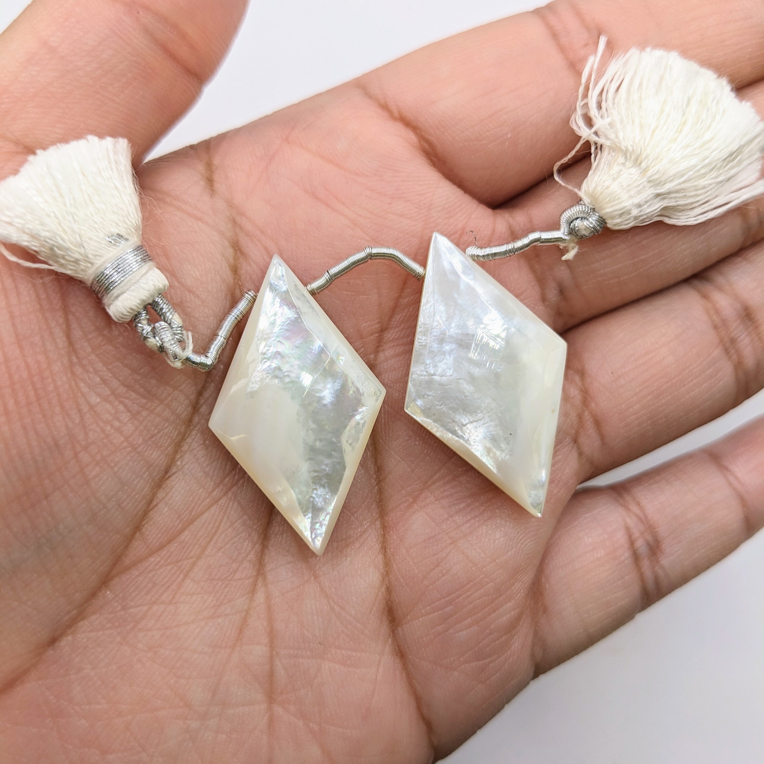 Mother of Pearl Drilled Pair Kite Shape- Side Drilled Smooth Gems 34x20mm