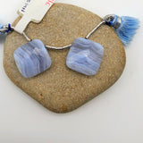 Eye-Catching Bluelace Agate Drilled Matched Pair Gemstones Square Shape- Side Drilled and Faceted Gems 16x16mm