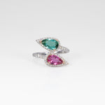 14K white & rose gold pink & indicolite tourmaline ring