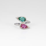 14K white & rose gold pink & indicolite tourmaline ring
