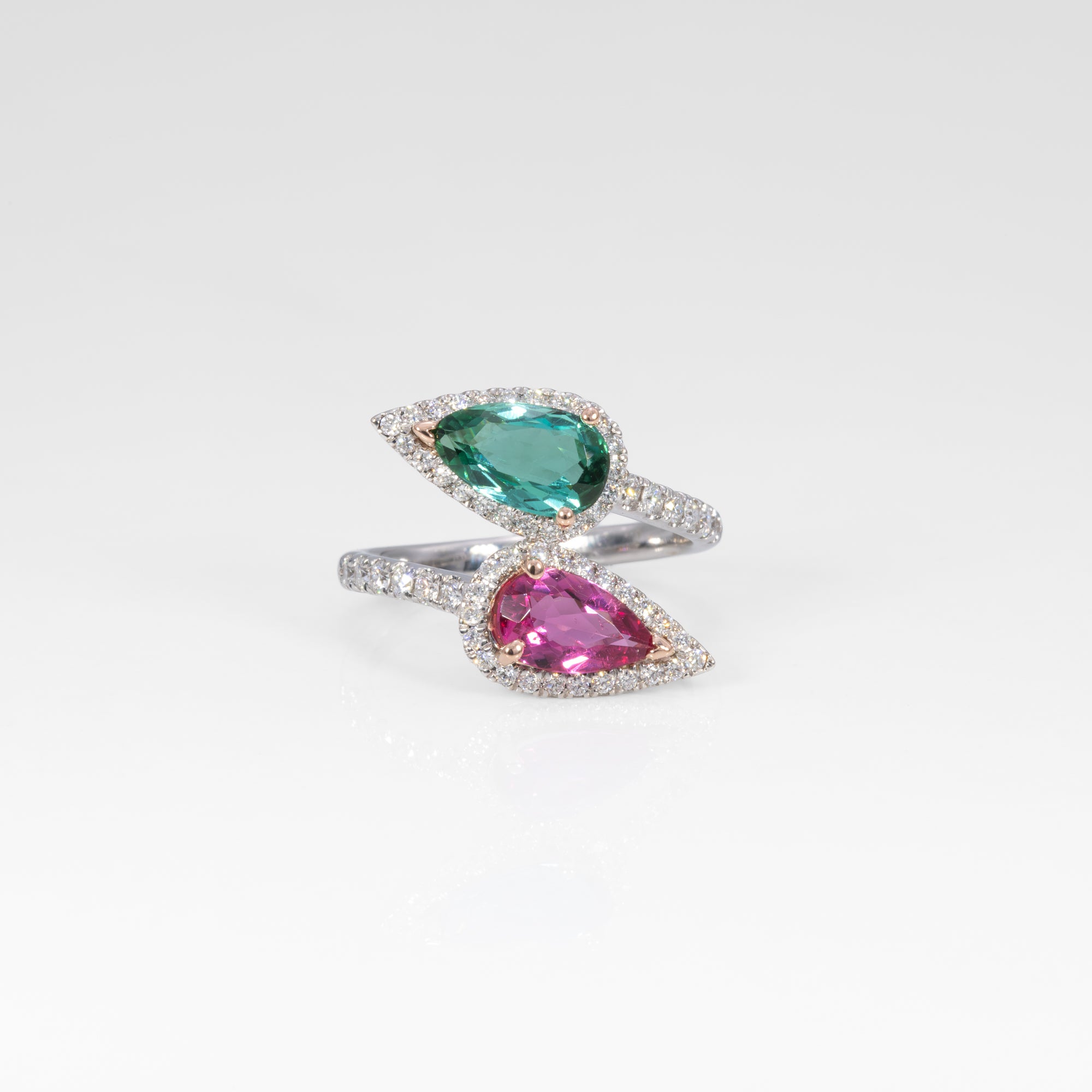 14K white & rose gold pink & indicolite tourmaline ring