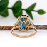 Gracy 14K Solid Yellow Gold London Blue Topaz Diamond Ring | OV 14x10mm
