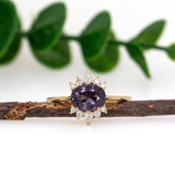 Mehar 14K Yellow Gold Purple Spinel Diamonds Ring | Oval Shape 8x6mm
