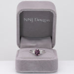 14K white gold purple spinel ring with diamond accents