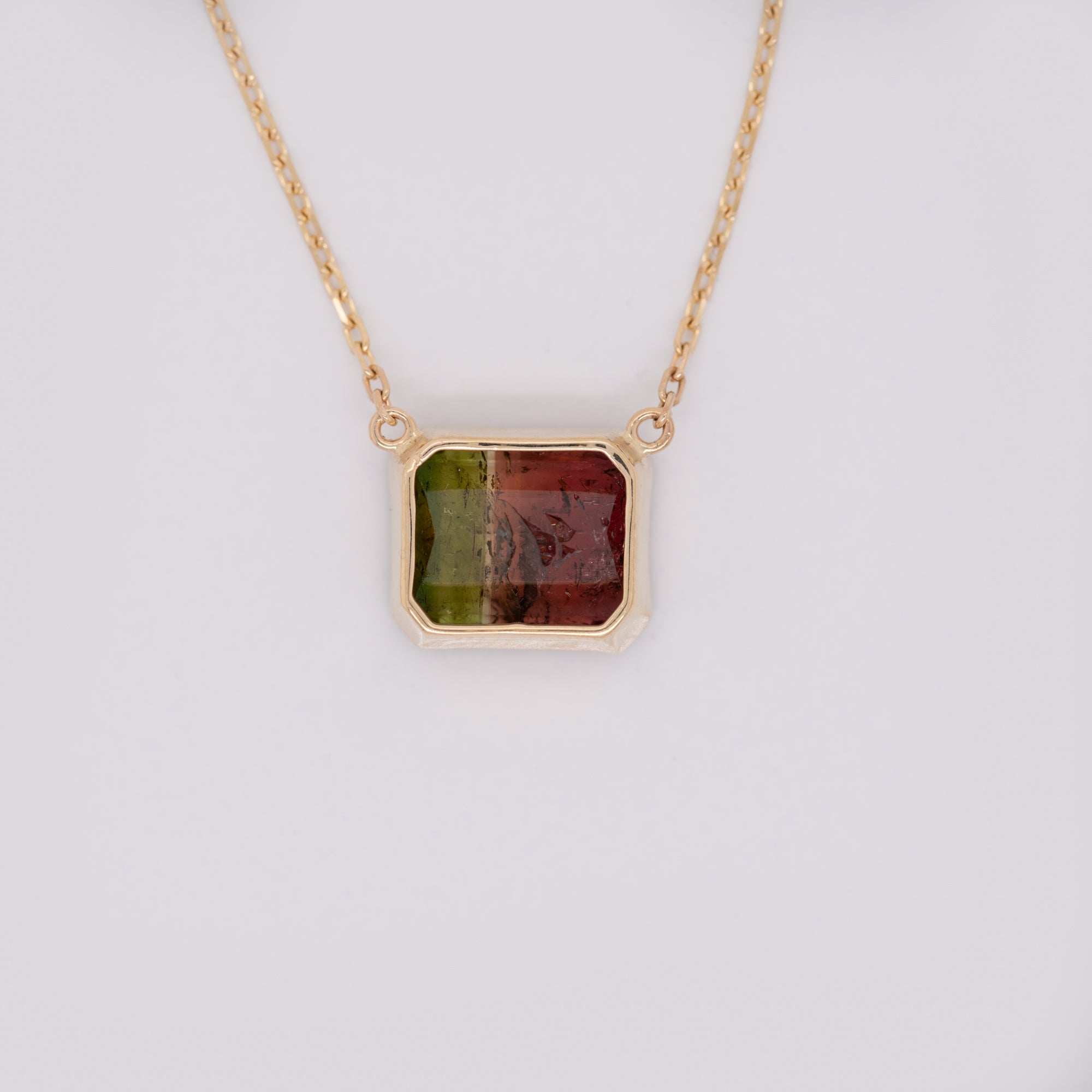 14K yellow gold bi-color tourmaline necklace