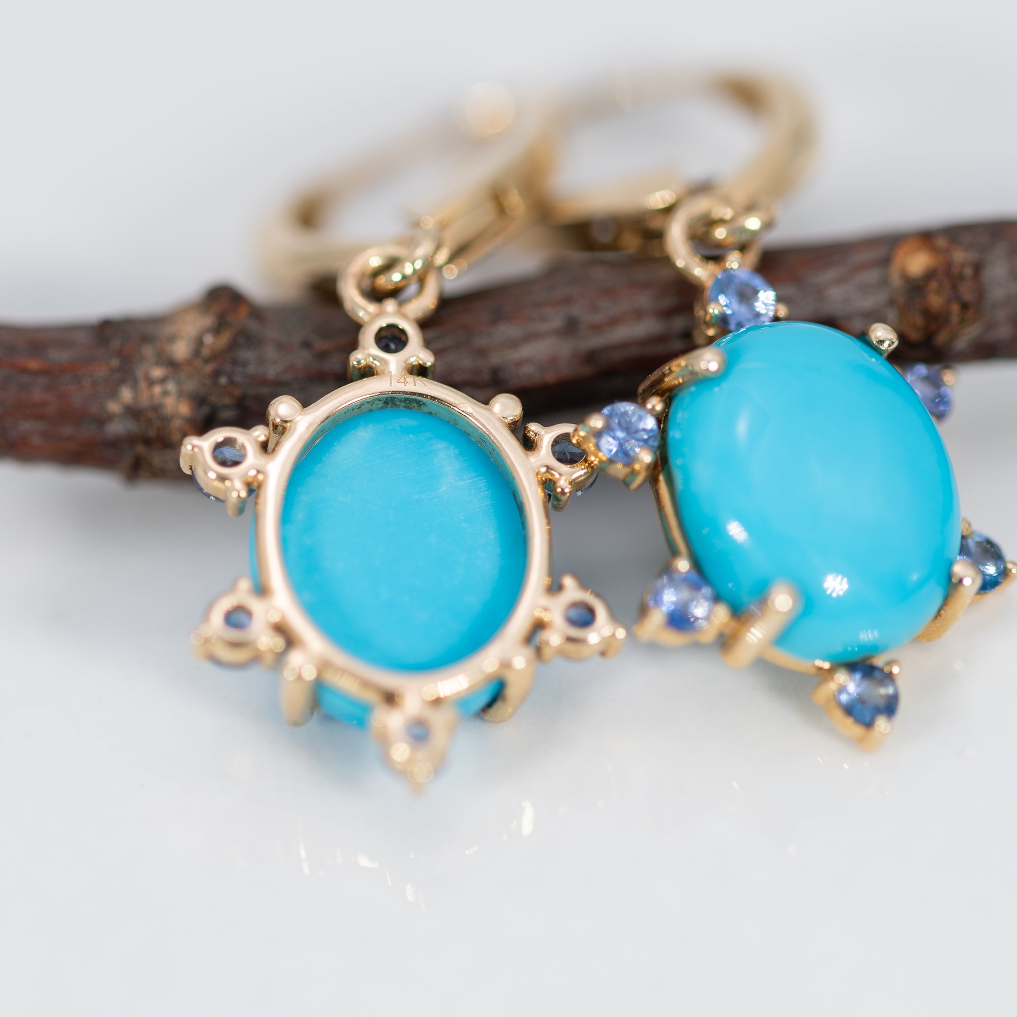 14K yellow gold sonoran turquoise earrings