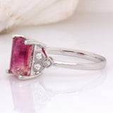 Sirena 14K White Gold Bi-Color Tourmaline and Natural Diamonds Ring | EM 9x7mm