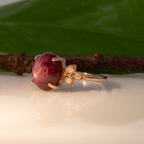 14K rose gold star ruby cabochon ring with diamond accents