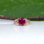 14K yellow gold Madagascar ruby estate ring with diamonds
