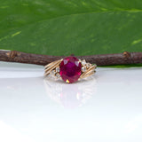 14K yellow gold Madagascar ruby estate ring with diamonds