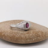 Vintage Inspired Ruby Ring w Earth Mined Diamonds in Solid 14K White Gold | Oval 5x4mm