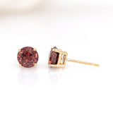 Roxy 14K Solid Gold Red Zircon Stud Earrings | Round 6.5mm