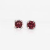 Cosette Solid 14k White Gold  Garnet Stud Earrings with Natural Diamond Halo, 8mm
