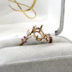 floral vine 14k gold diamond and pink sapphire semi mount ring