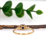 Dainty Tanzanite Ring W Natural Diamond Accents in 14K Solid Gold | Round 5.6mm