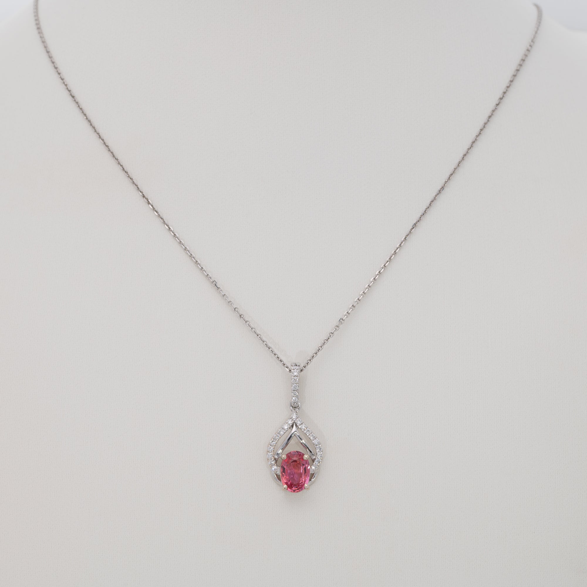 14K white gold padparadscha sapphire pendant
