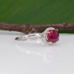 14K white gold Madagascar ruby ring with diamond accents