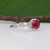 14K white gold Madagascar ruby ring with diamond accents