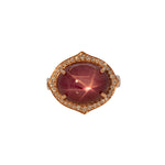 14K rose gold star ruby cabochon ring with diamond halo
