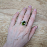 Akira 14K Yellow Gold 7.3cts Peridot Diamond Ring | Cushion Cut 14x10mm