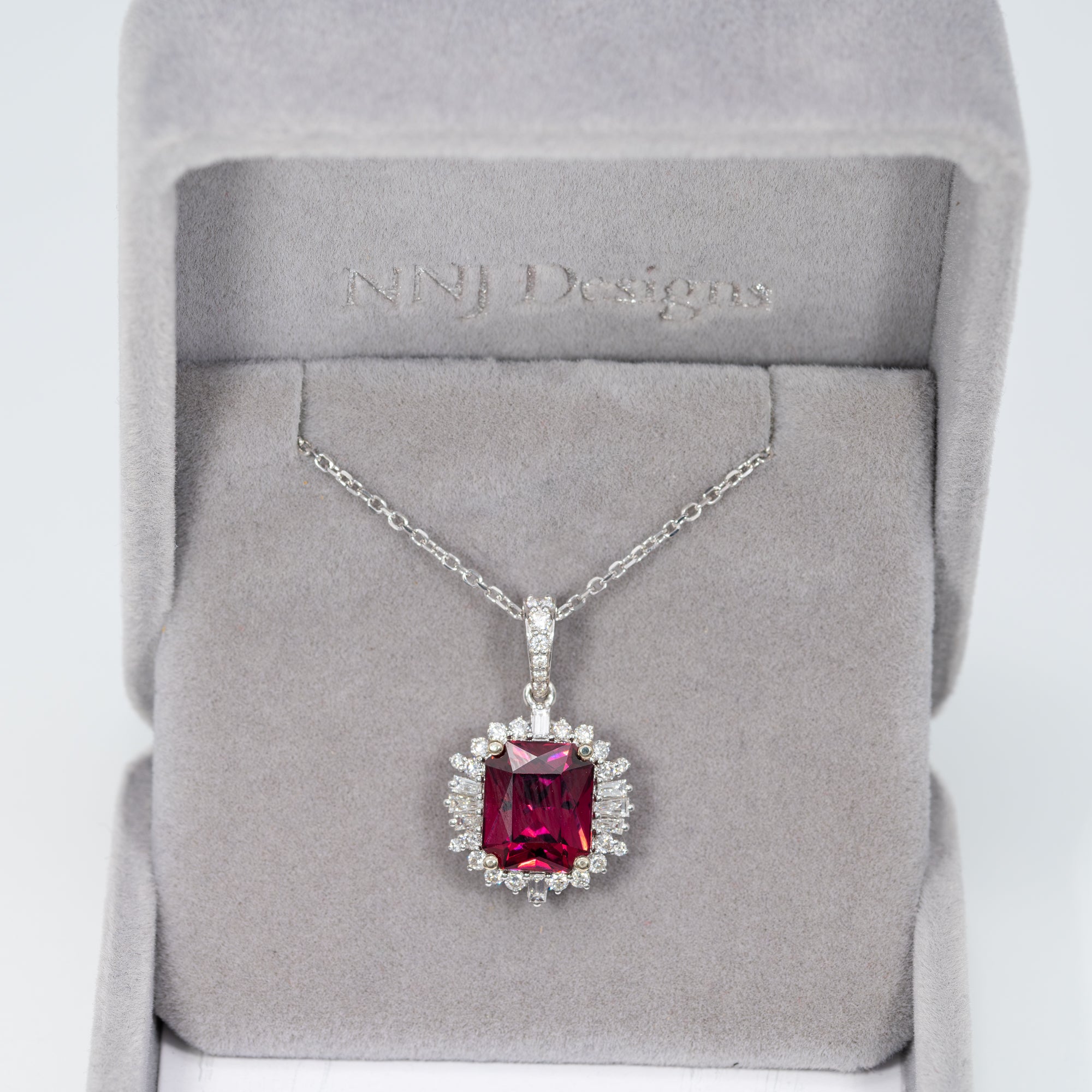 14K white gold rhodolite garnet pendant