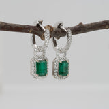 14K white gold Zambian emerald earrings with diamond halos