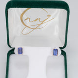 Nadira | AAA Tanzanite Solitaire Studs, Emerald Cut 7x5mm, Fine 14K Solid Gold, Rare Natural Tanzanite Earrings, Bridal Anniversary Gift, Yellow White Rose