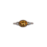 Dainty Citrine Ring w Natural Diamond Accents in Solid 14K White Gold | OV 7x5mm