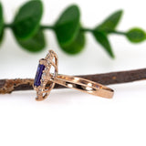 Tina 14K Rose Gold Tanzanite Diamond Ring | EM 8x6mm