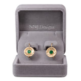 14K yellow gold matte Zambian emerald stud earrings with diamond accents