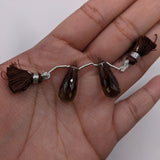 Smoky Quartz | Drilled Matching Pair | Briolette Shape - Side Drilled | Beautiful Faceted Gem | 25x10mm