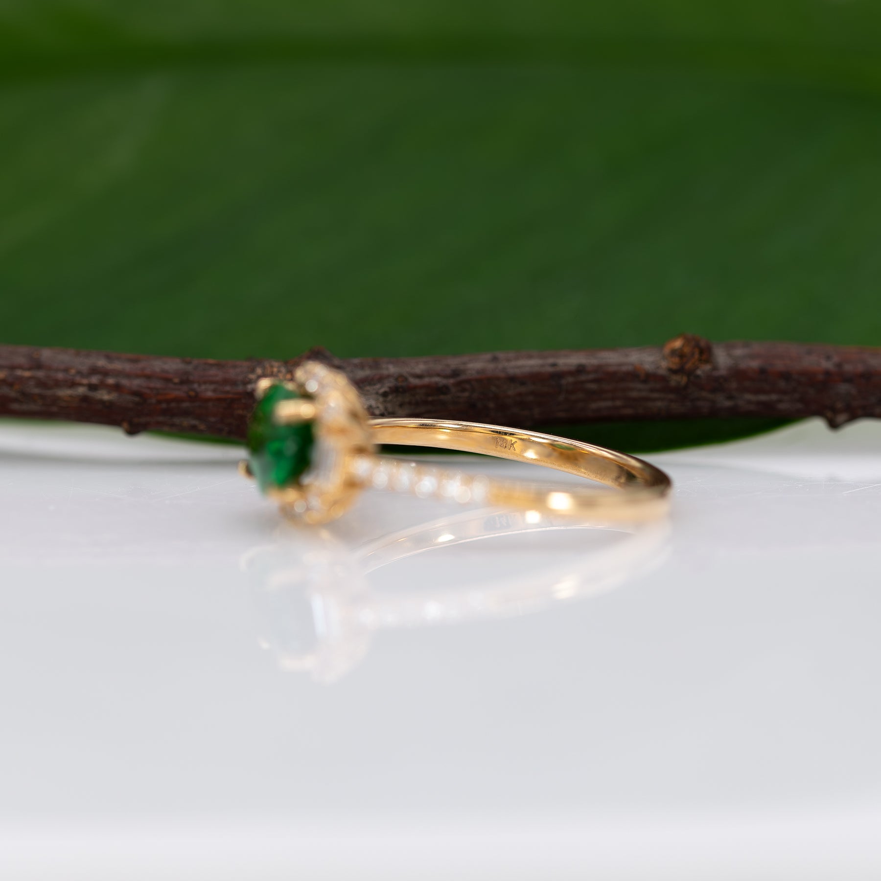 14K yellow gold tsavorite garnet ring with diamond accents