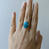 6.3ct Sonoran Turquoise Ring w Earth Mined Diamonds in Solid 14K Gold Oval 16x12