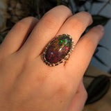 Jane 14K Rose Gold Black Opal Ring Diamonds Ring | Cabochon Gemstone 23.2x13.4mm