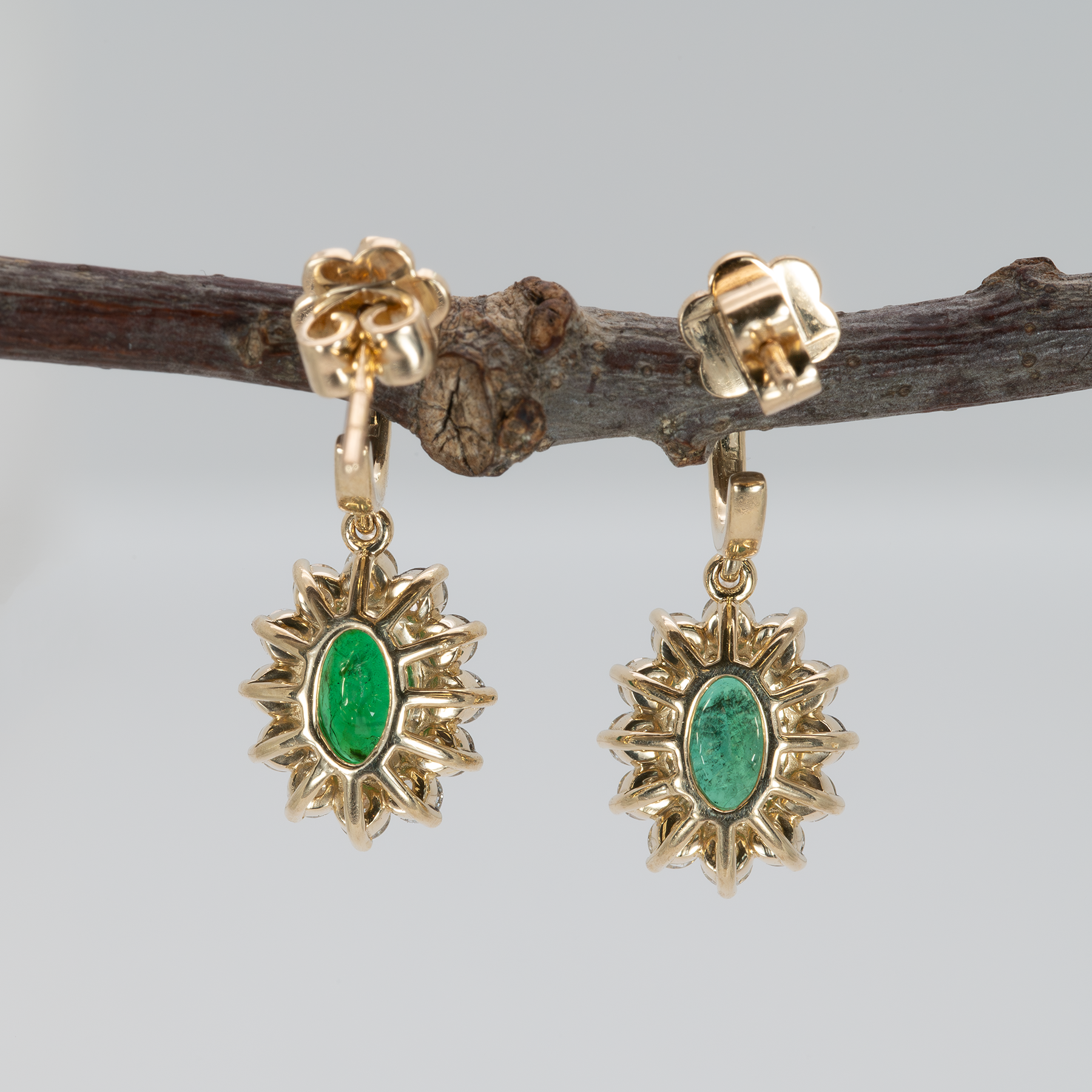 Emerald Stud Earrings in 14K Yellow Gold | Diamond Accents | Oval Cut | 7x5mm | May Birthstone