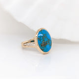 6.3ct Sonoran Turquoise Ring w Earth Mined Diamonds in Solid 14K Gold Oval 16x12