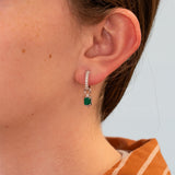 14K white gold convertible Colombian emerald hoop and drop earrings