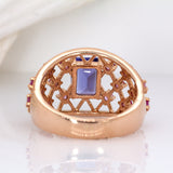 1.4ct Statement Tanzanite Ring w Pink Sapphire Accents in Solid 14K Yellow Gold | EM 8x6mm