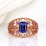 1.4ct Statement Tanzanite Ring w Pink Sapphire Accents in Solid 14K Yellow Gold | EM 8x6mm