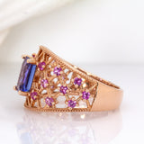 1.4ct Statement Tanzanite Ring w Pink Sapphire Accents in Solid 14K Yellow Gold | EM 8x6mm