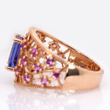 1.4ct Statement Tanzanite Ring w Pink Sapphire Accents in Solid 14K Yellow Gold | EM 8x6mm