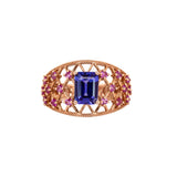1.4ct Statement Tanzanite Ring w Pink Sapphire Accents in Solid 14K Yellow Gold | EM 8x6mm