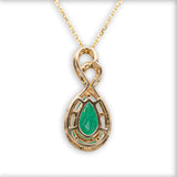 GIA Certified 1.5ct Colombian Emerald Pendant w Natural Diamond Halo in Solid 14K Yellow Gold