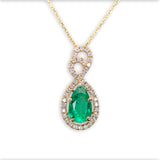 GIA Certified 1.5ct Colombian Emerald Pendant w Natural Diamond Halo in Solid 14K Yellow Gold