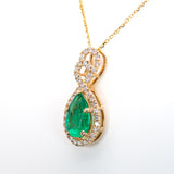 GIA Certified 1.5ct Colombian Emerald Pendant w Natural Diamond Halo in Solid 14K Yellow Gold