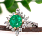 GIA Certified 2.22cts Colombian Emerald Diamond Ring in 14K Dual White Yellow Gold  | Round 8.5mm