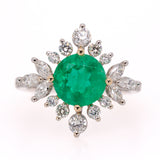 GIA Certified 2.22cts Colombian Emerald Diamond Ring in 14K Dual White Yellow Gold  | Round 8.5mm