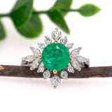 GIA Certified 2.22cts Colombian Emerald Diamond Ring in 14K Dual White Yellow Gold  | Round 8.5mm