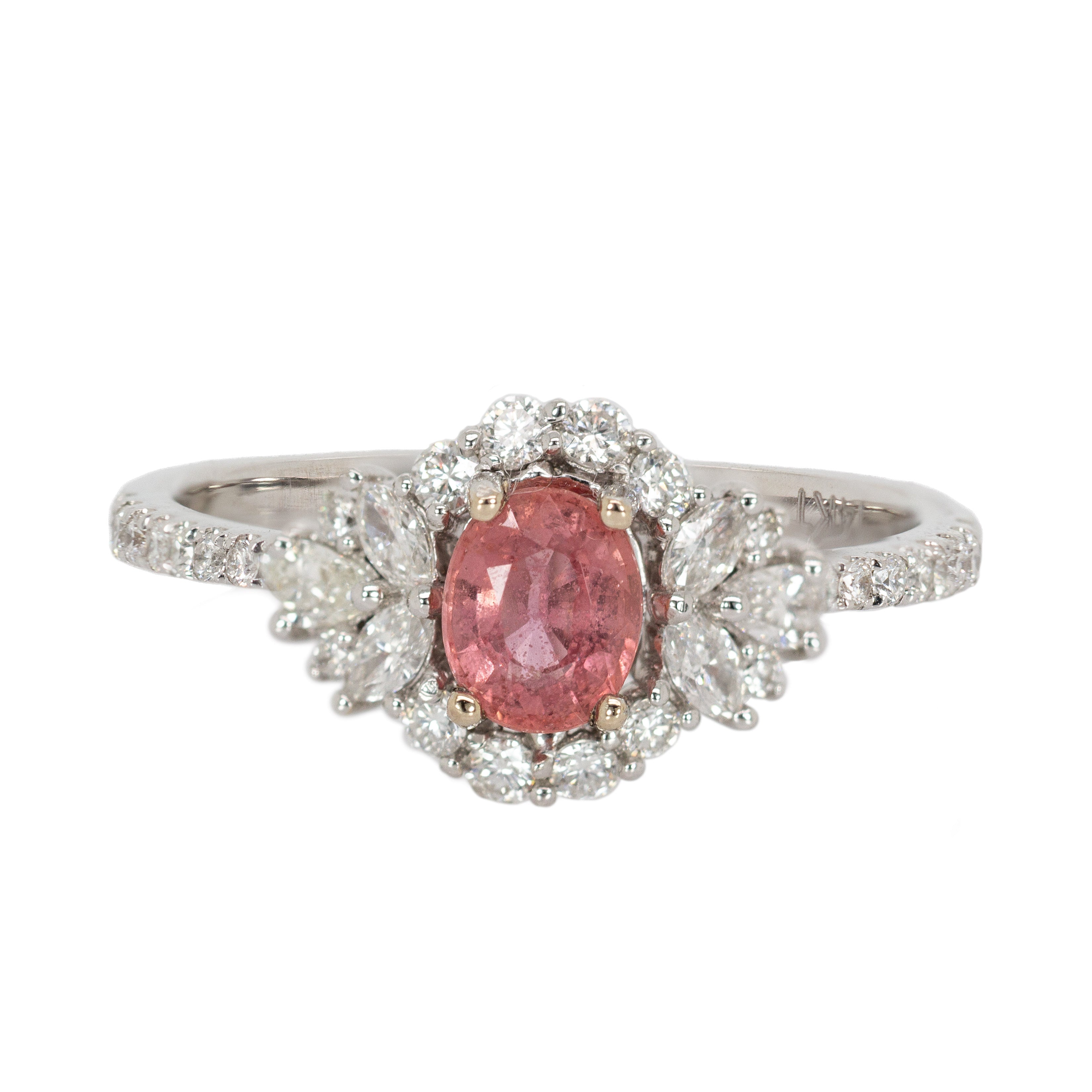 Kriti 0.55cts Padparadscha Sapphire Diamond Ring in 14K White Gold | Oval 5x4mm