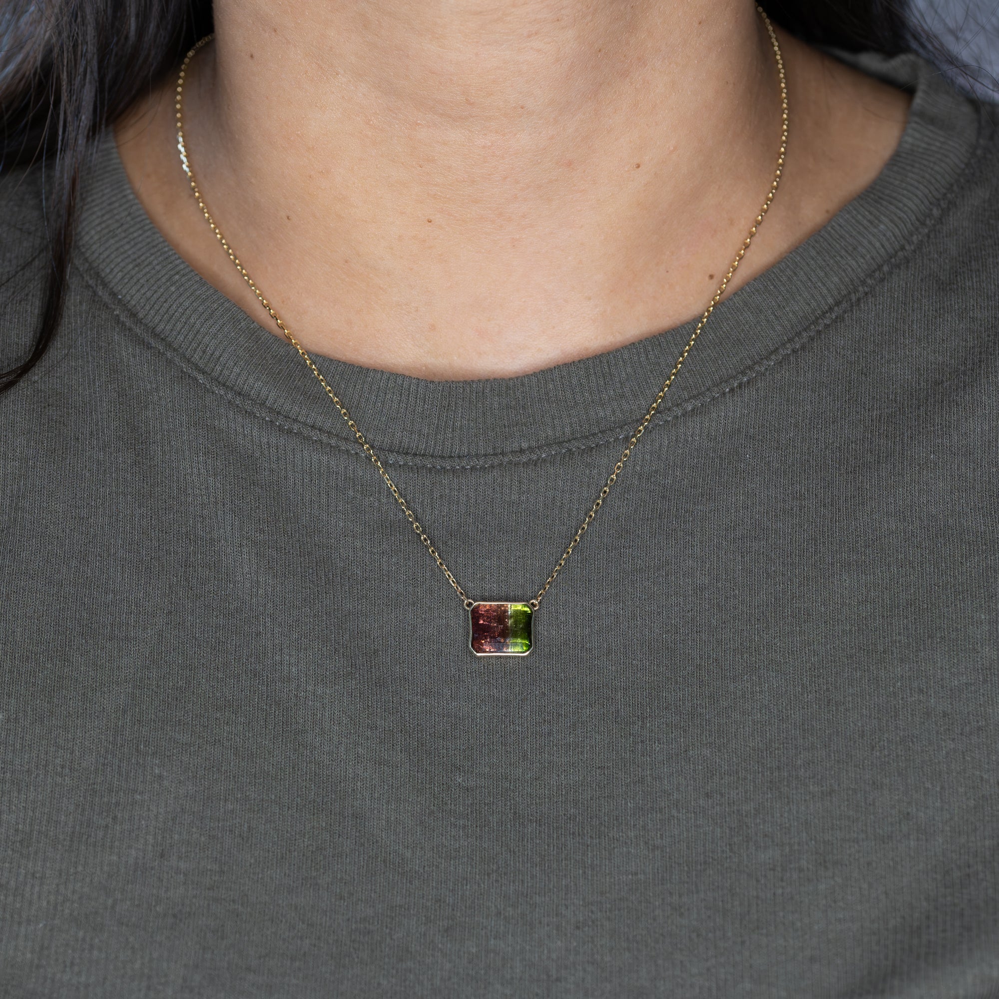 14K yellow gold bi-color tourmaline necklace